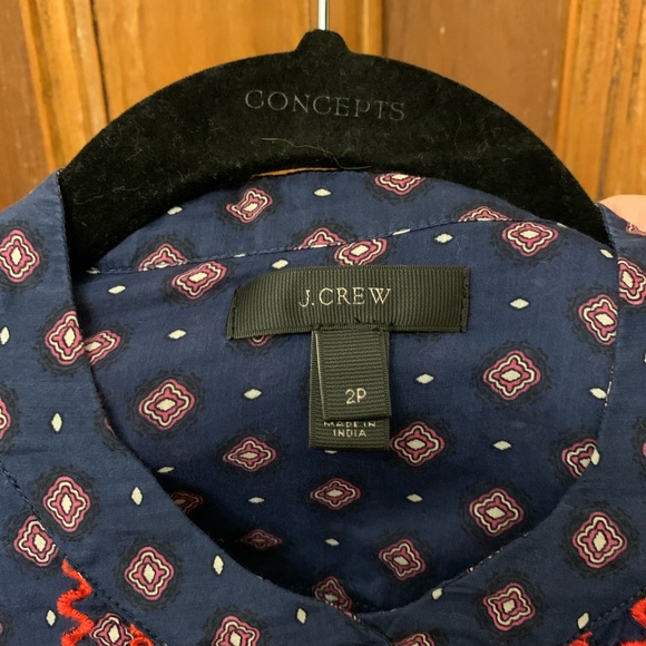 J. CREW Navy Printed Shirt With Red Embroidery - Picture 3 of 3